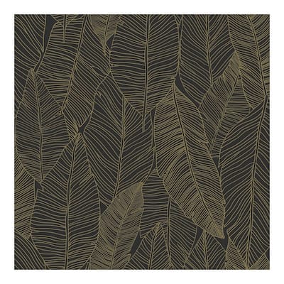 ESTA Home Canales Black Gold Inked Leaves Wallpaper - 20.9 x 396 x 0.025