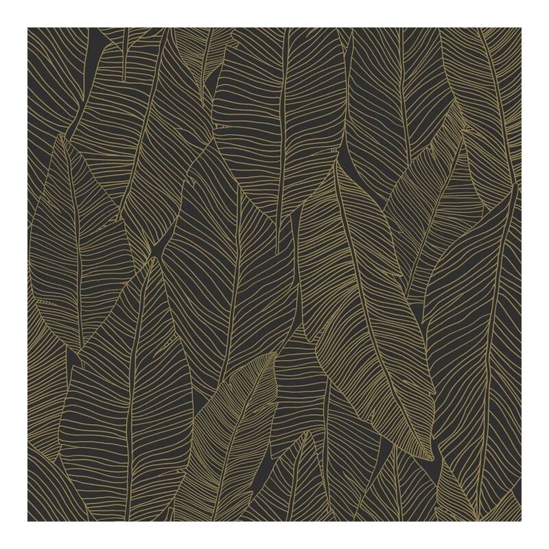 ESTA Home Canales Black Gold Inked Leaves Wallpaper - 20.9 x 396 x 0.025