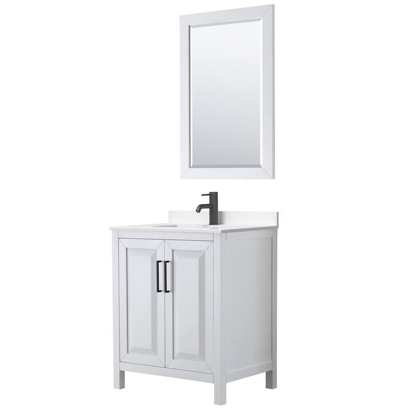 Wyndham Collection WCV252530S-QTZ-UNSM24 Daria 30" Free Standing - White / White Quartz Top / Matte Black Hardware