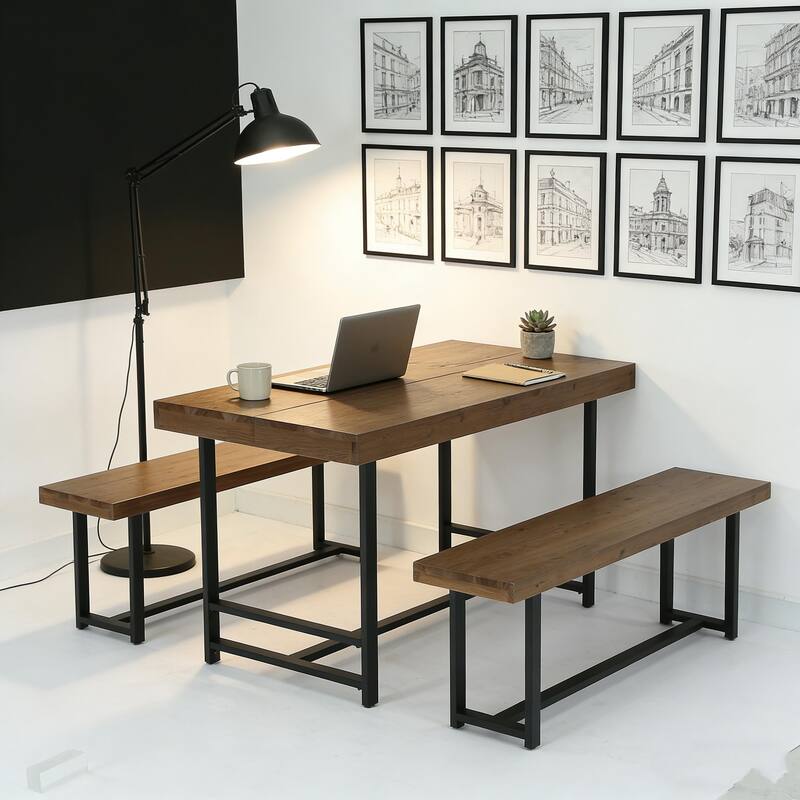 Rustic Rectangular 4-Person Dining Set with 2 Chairs