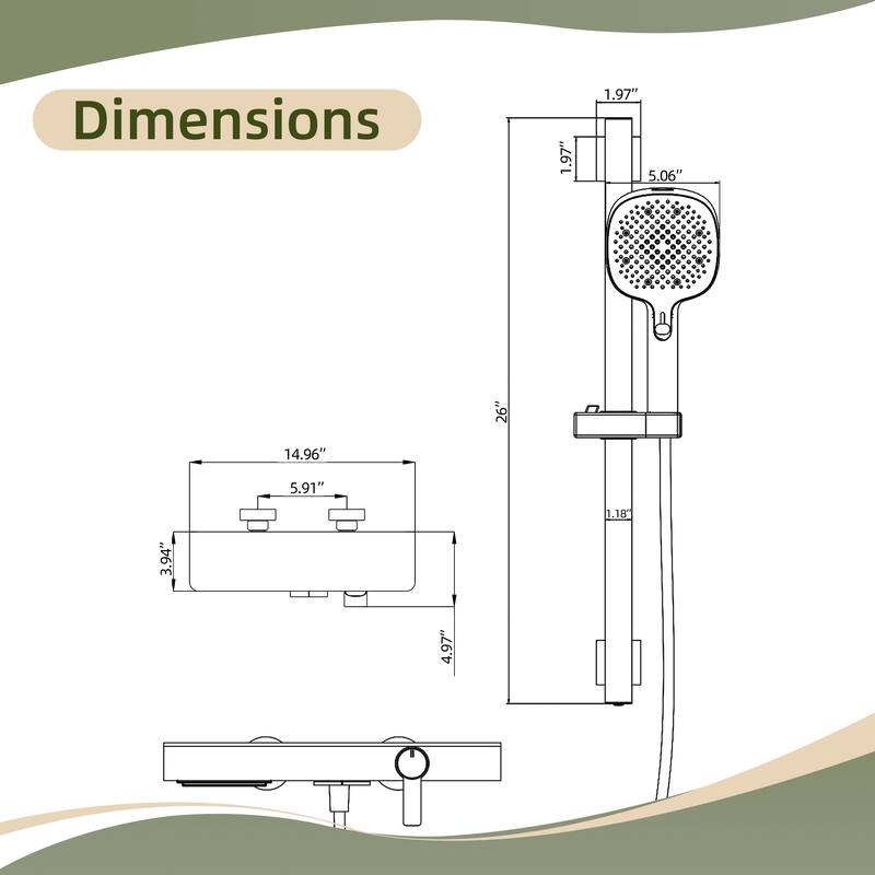 Modland Bathtub Faucet 2-Function Shower System with 3 Modes Handheld Shower,Height Adjustable Shower Slide Bar