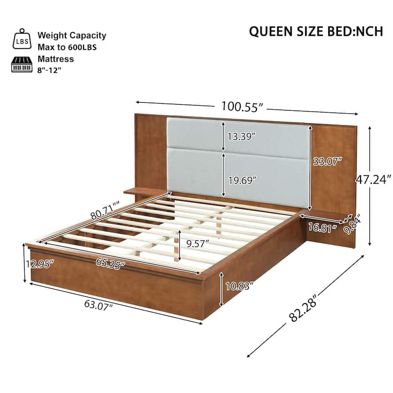 Christopher Knight Home - Avery Platform Bed Frame with Upholstered Headboard & Built-In Side Shelves, No Box Spring Needed