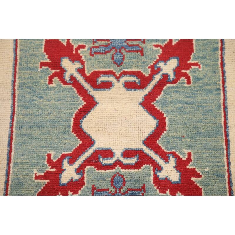 Hand Knotted Oriental 100% Wool Carpet Traditional Geometric Beige & Ivories Kazak Area Rug - 9' 8'' X 6' 6''