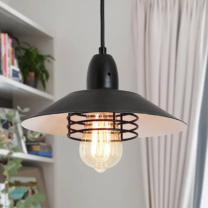 Farmhouse Vintage Pendant Light Black Fixture Pendant Lights with Spring Frame Adjustable Metal Hanging Lamp, E26 - Matte Black