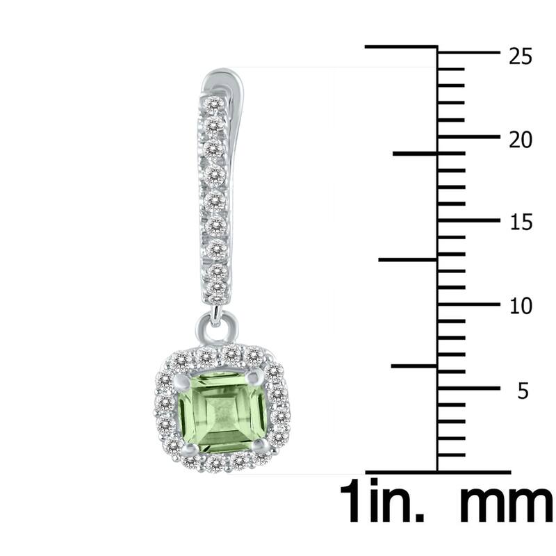 Marquee 1 Carat Green Amethyst and Diamond Halo Dangle Earrings in 10K White Gold
