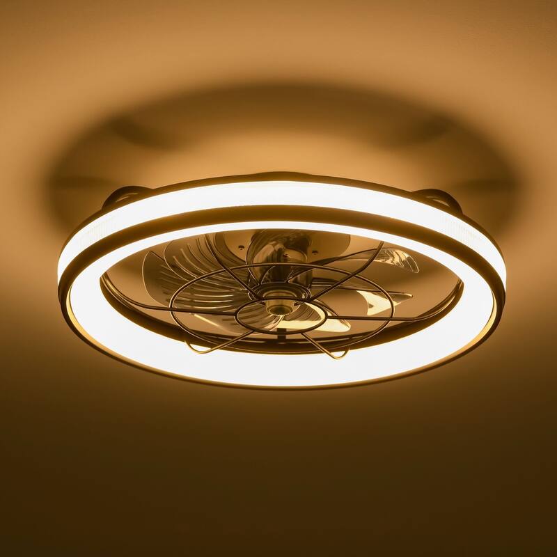 18.5 in. Modern Black Low Profile Semi-Flush Mount Dimmable Integrated LED Ceiling Fan with Remote Included