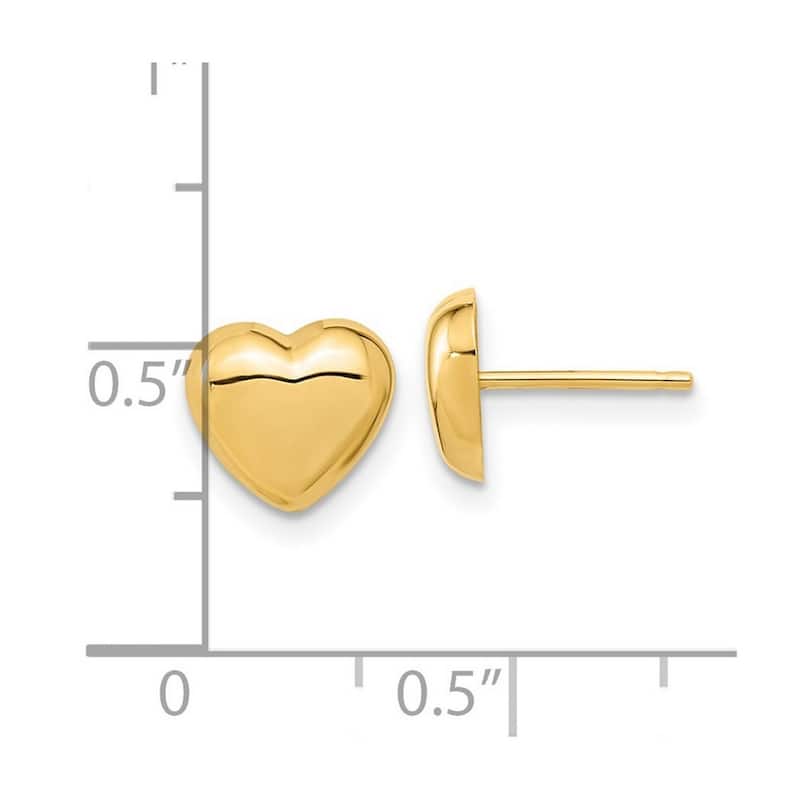 Curata 14k Yellow Gold Polished Love Heart Post Earrings 7.85x8.6mm