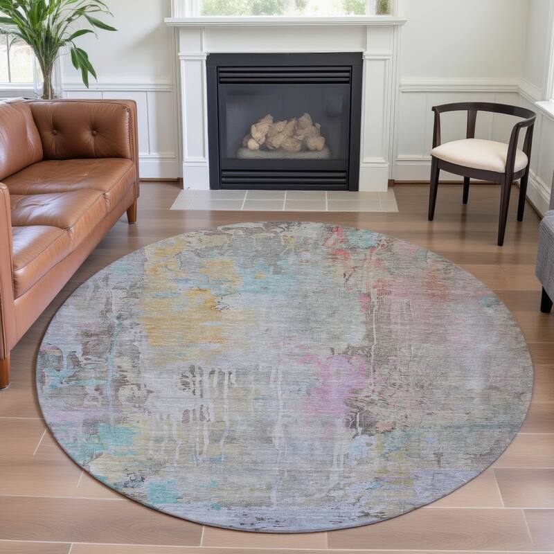 Premium Washable Super Soft Abstract Watercolor Mayfield Rug - Taupe - 8' x 8'