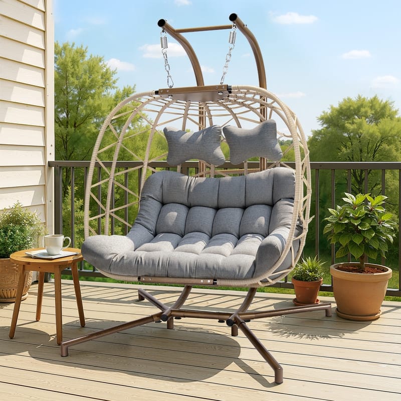 FINCATI Outdoor Double Egg Chair, 700 lbs Indoor Double Egg Chair Swing, Oversized Swing Chair, Cozy Hanging Egg Chair