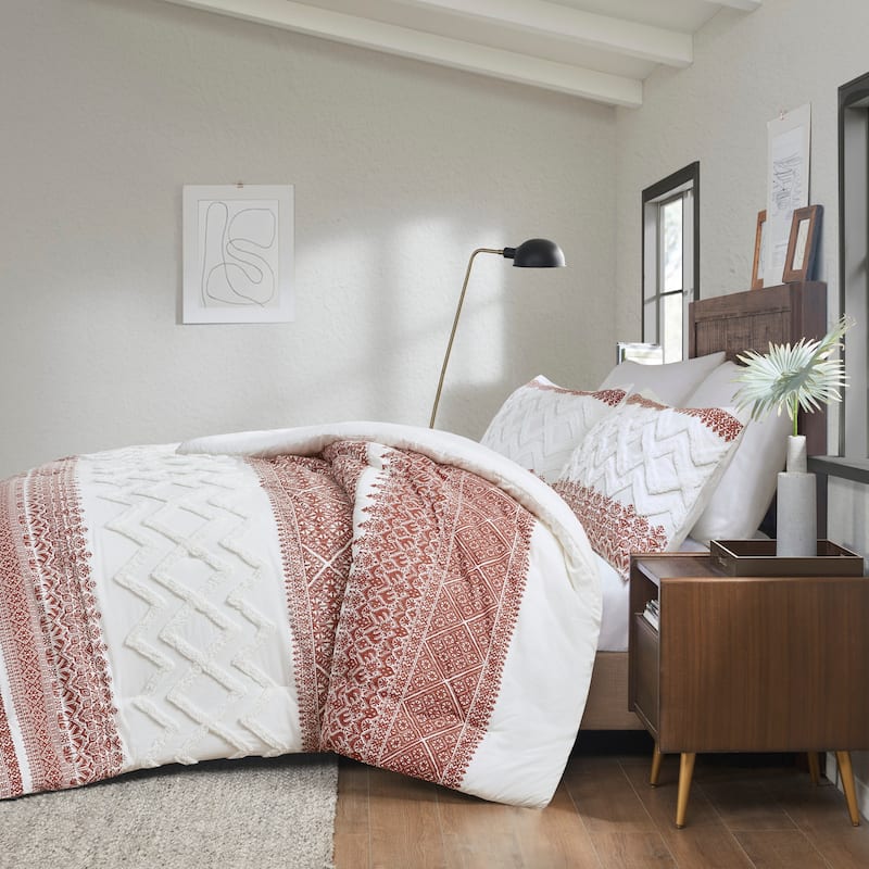 INK+IVY Mila Auburn 3 Piece Cotton Comforter Set with Chenille Tufting