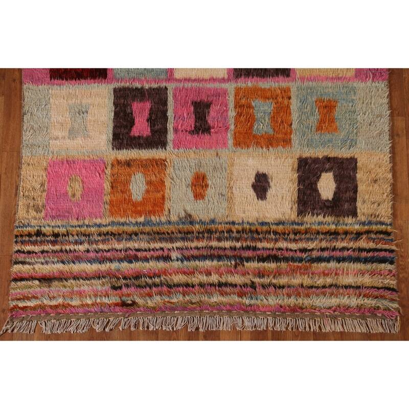 Hand Knotted Oriental 100% Wool Carpet Modern Tribal Multi-Colored Moroccan Area Rug - 6' 6'' X 5' 2''