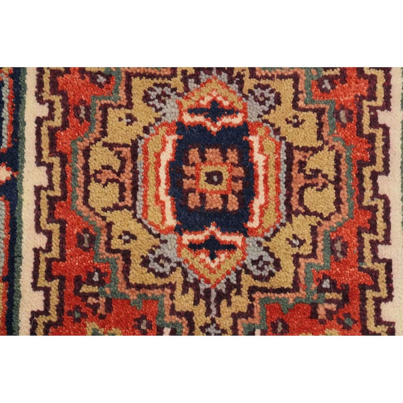Hand Knotted Oriental 100% Wool Carpet Traditional Medallion Oranges & Rust Heriz (serapi) Area Rug - 3' 0'' X 2' 0''