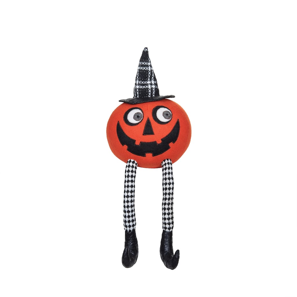 Witch Hat Jack O' Lantern Face Dangle Legs Halloween Figurine 7" x 19"