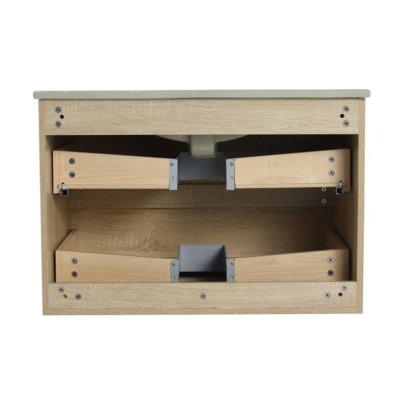 30" Wall-Mounted Bathroom Vanity w/Ceramic Sink,2-Soft Close Drawers