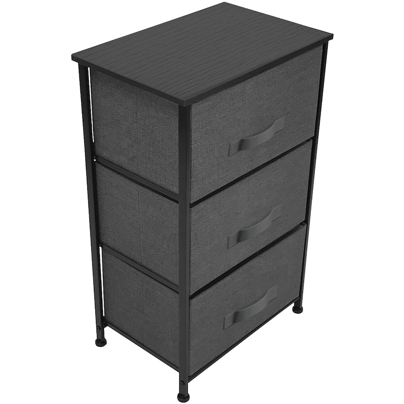 Nightstand w/ 3 Drawers Bedside Furniture & End Table Storage Tower - Black