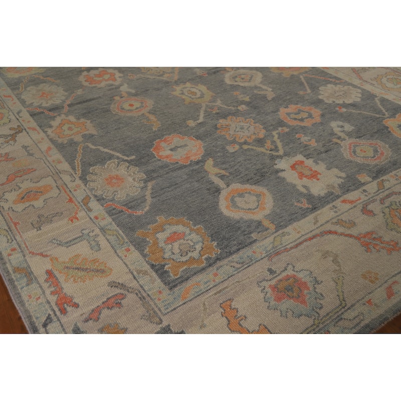 Hand Knotted Oriental 100% Wool Carpet Transitional All-Over Greys & Charcoal Oushak Area Rug - 12' 0'' X 8' 1''