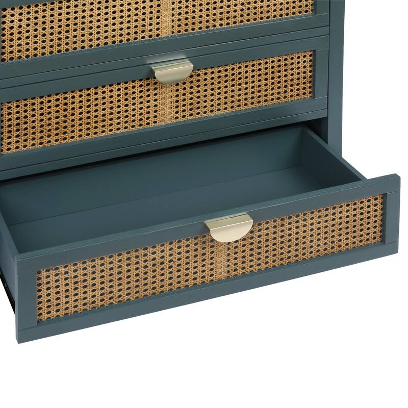 3-Drawer Bachelors Chest Cabinet with Hollow-Carved, Natural Rattan, American Furniture, Suitable for Bedroom, Living room