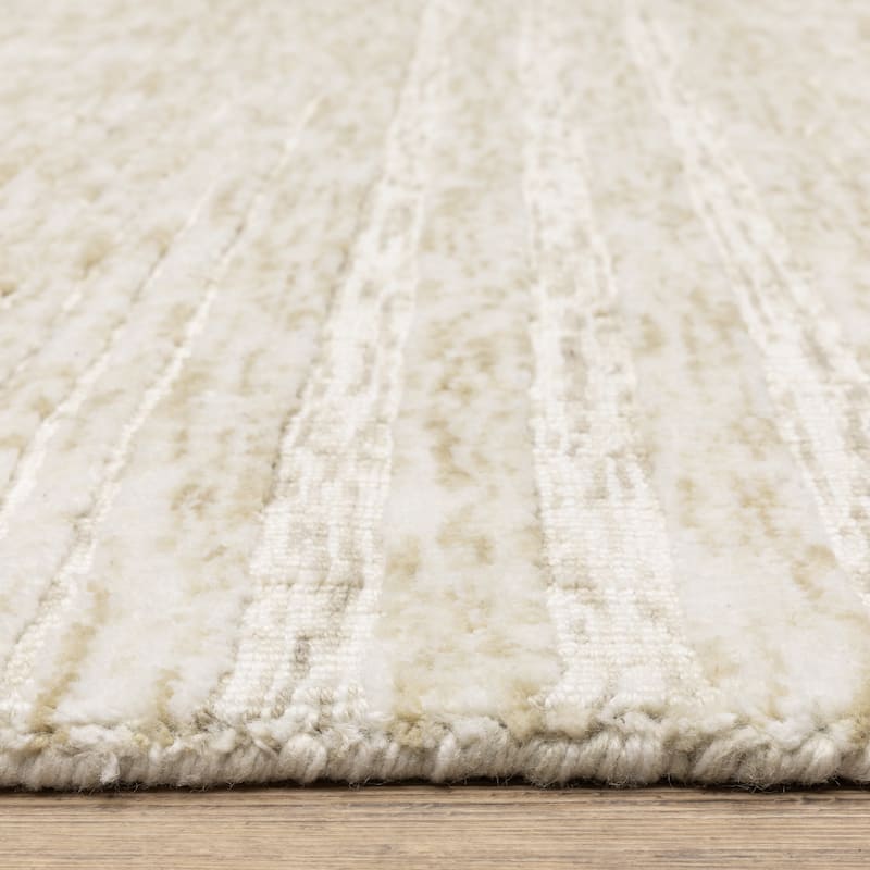 Thalia Scandinavian Textured Stripes Beige/ Ivory PET Yarn Area Rug