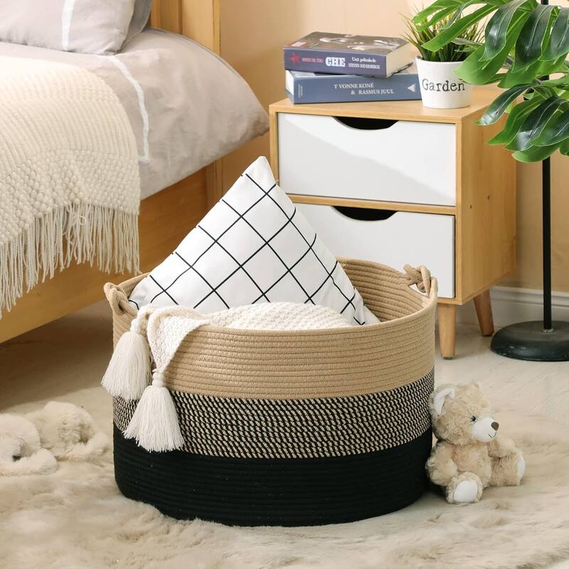 Large Blanket Basket (20"x13"),Woven Baskets for storage Baby Laundry Hamper - 20"L x 20"W x 13"H