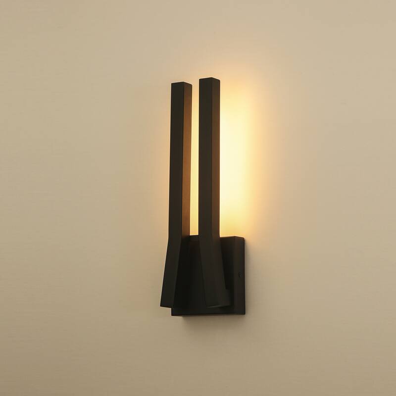 14.6" H Satin Black Linear Dimmable Integrated LED Waterproof Outdoor Wall Light Sconce - 4.7 in. W x 14.6 in. H x 2.8 in. D