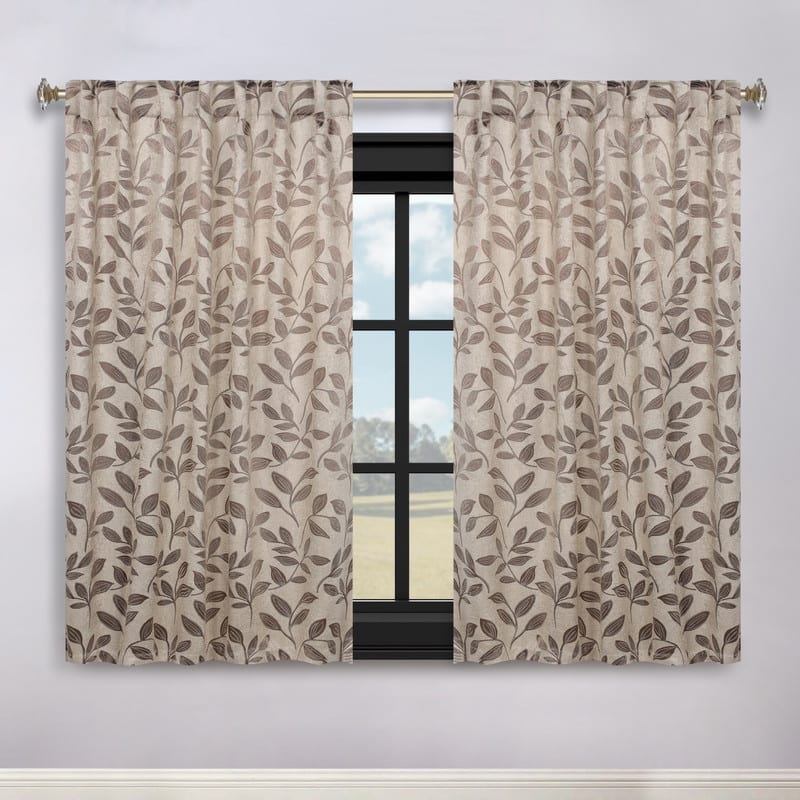 Superior Leaves Machine Washable Room Darkening Curtains with Back Tabs, Set of 2