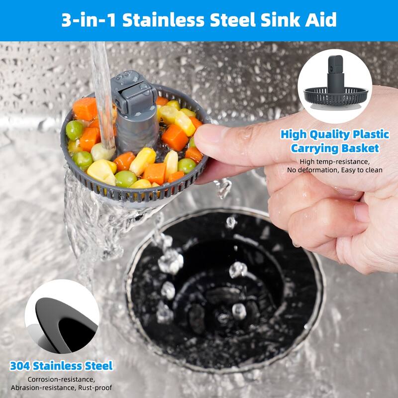 3-in-1 Kitchen Sink Strainer and Stopper Combo for Standard 3-1/2" Drain