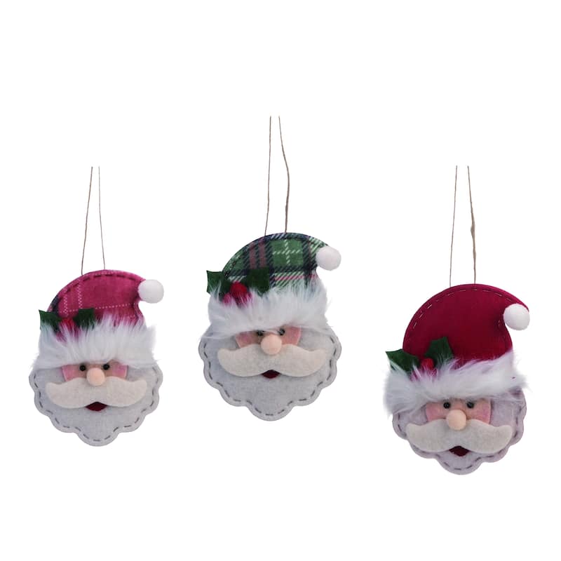 Transpac Felt Santa Head Ornament Set of 3 Christmas Home Decorations