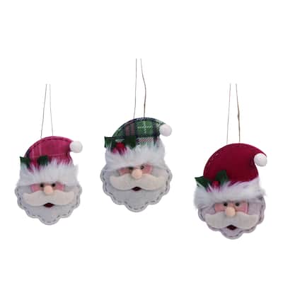 Transpac Felt Santa Head Ornament Set of 3 Christmas Home Decorations