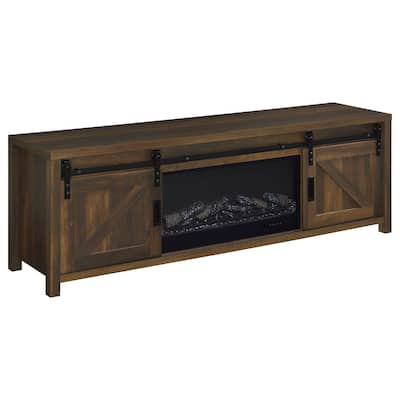 Enfield 71-Inch TV Stand Fireplace Media Console Dark Pine
