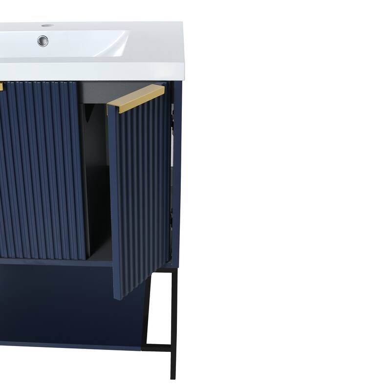 30 inch Plywood Freestanding Bathroom Vanity Set in Navy Blue with Integrated Resin Sink