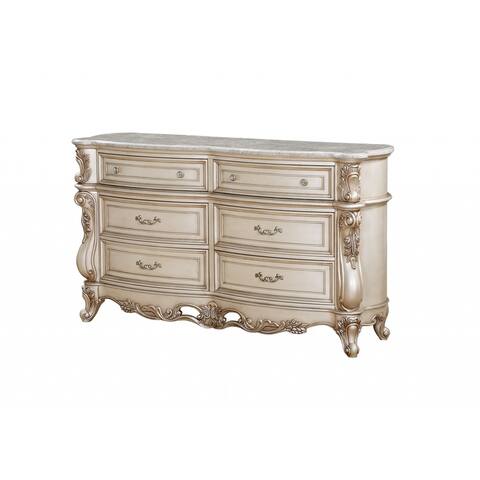 HomeRoots 21" Antique White Wood Dresser wMarble Top