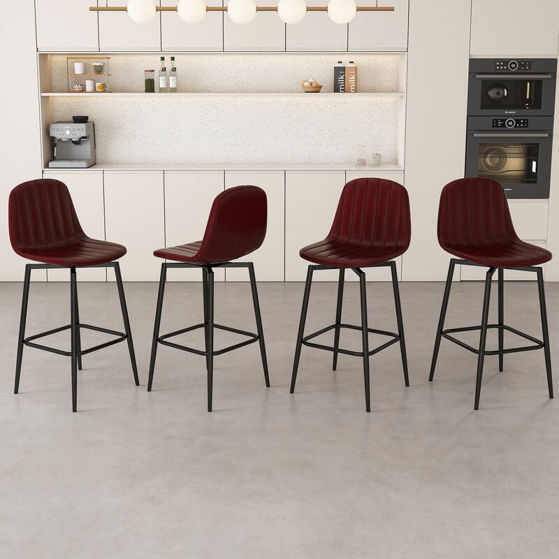 Modern Bar Stools with Swivel Mechanism, PU Padded Seats with Back Support & Metal Legs (Set of 2)