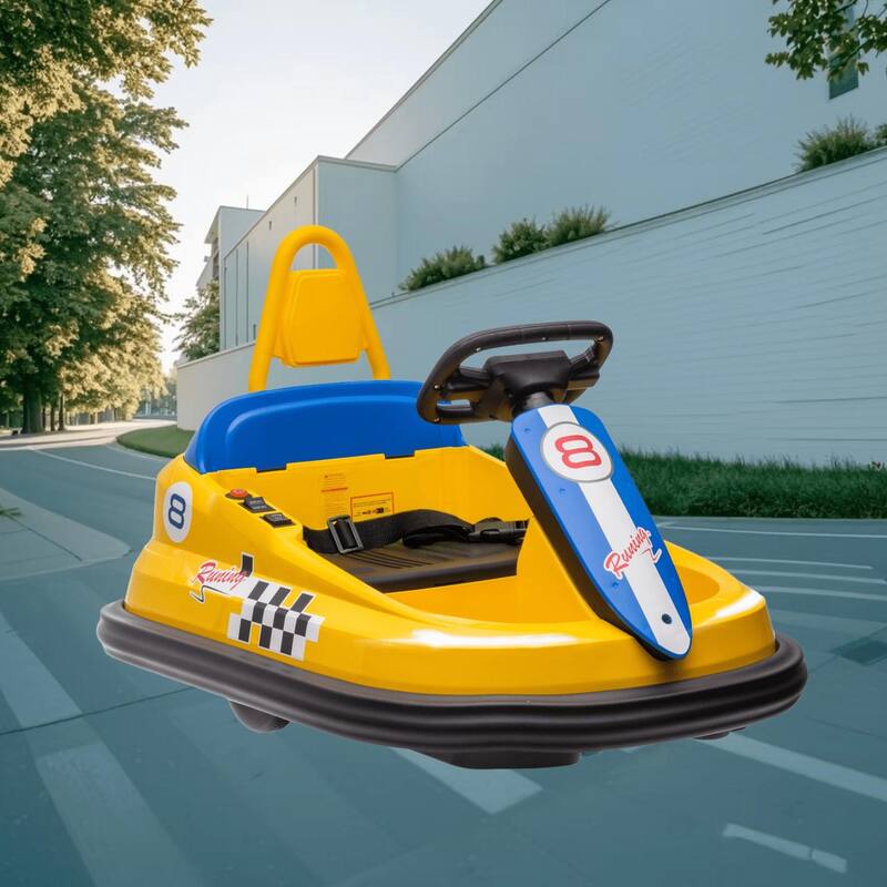 360 Degree Rotation 6V Electric Ride-on Bumper Car with Safety Belt, Horn, LED Lights and Music for Toddlers 18-48 Months - Yellow