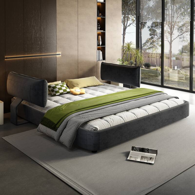 King Size Cloud Bed Frame with Movable Headboard, Chenille Upholstered & No Box Spring Needed