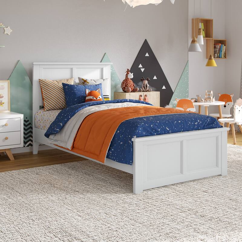 Charlotte Solid Wood Low Profile Platform Bed with Matching Footboard - White - Twin