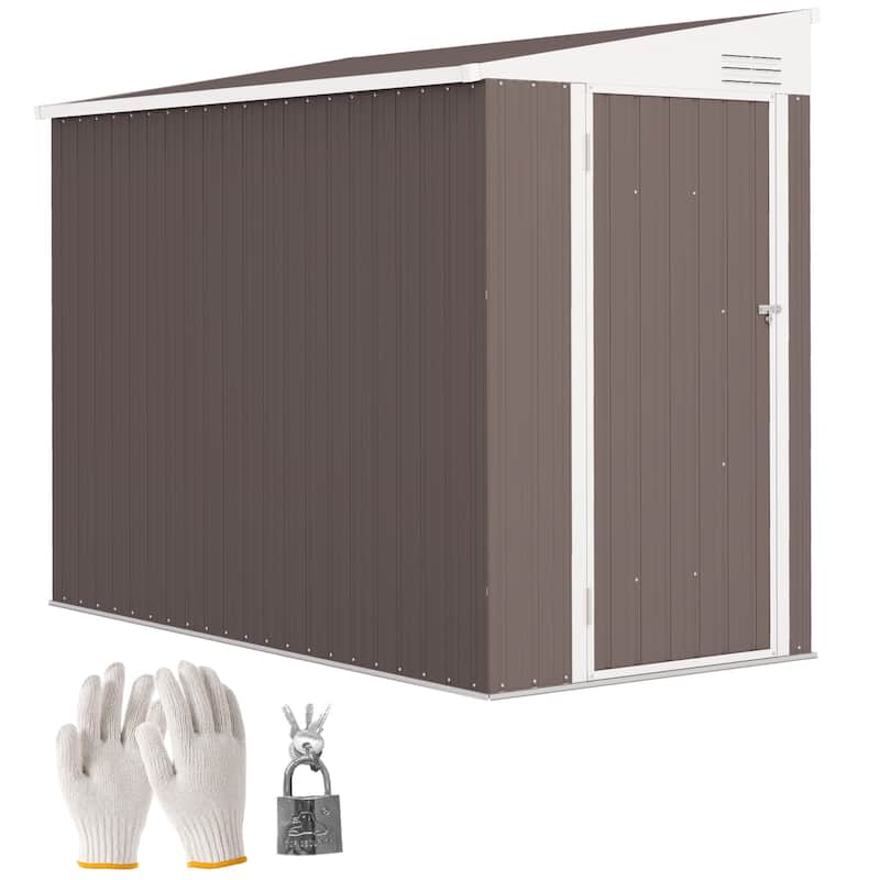 Outsunny 4' x 8' Metal Outdoor Storage Shed, Lean to Storage Shed, Garden Tool Storage House with Lockable Door and 2 Air Vents