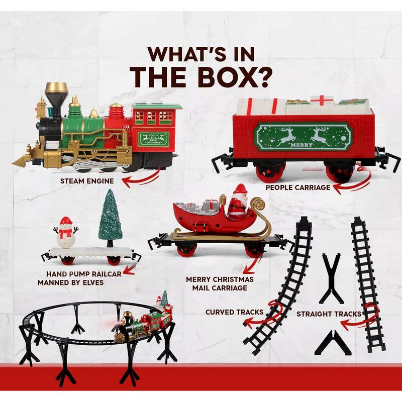 Christmas Train Set 36 pcs for Under The Tree with Lights and Sounds Santa Clause Train Set