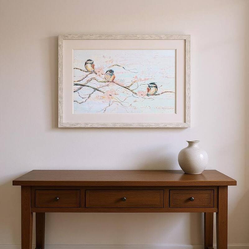 HomeRoots Set Of Two Spring Branch Birds Distressed White Framed Wall Art - 17.00 in. x 17.00 in. x 1.00 in.