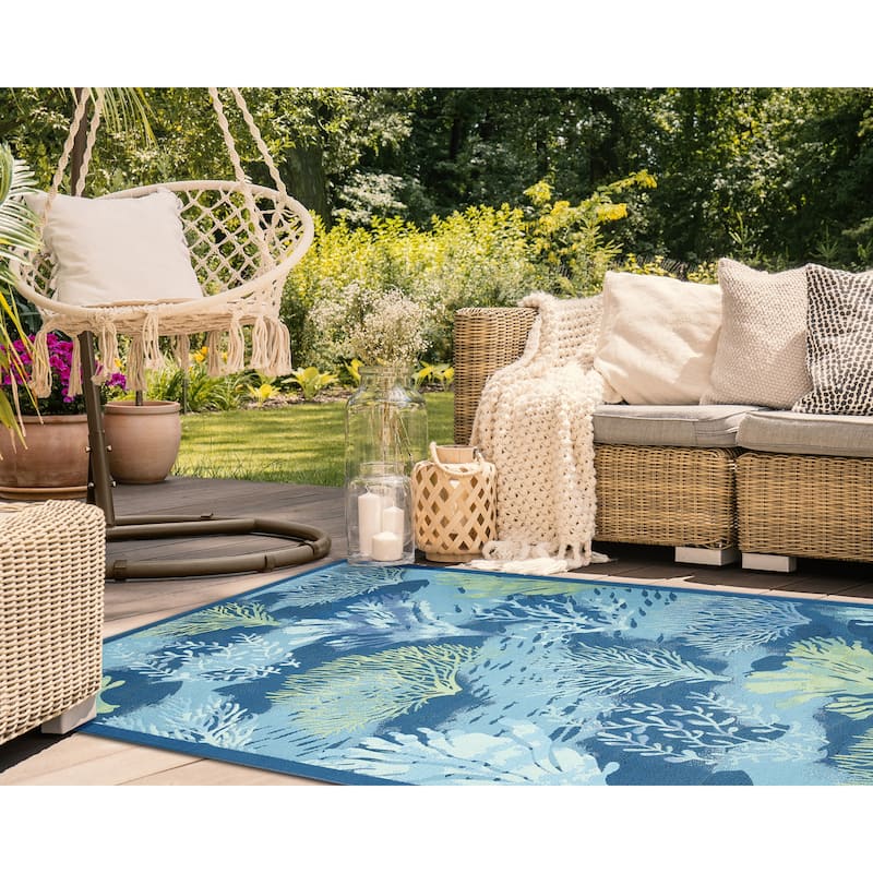 Liora Manne Marina Coral Garden Indoor/Outdoor Rug - 6'6" x 9'4" - Lapis