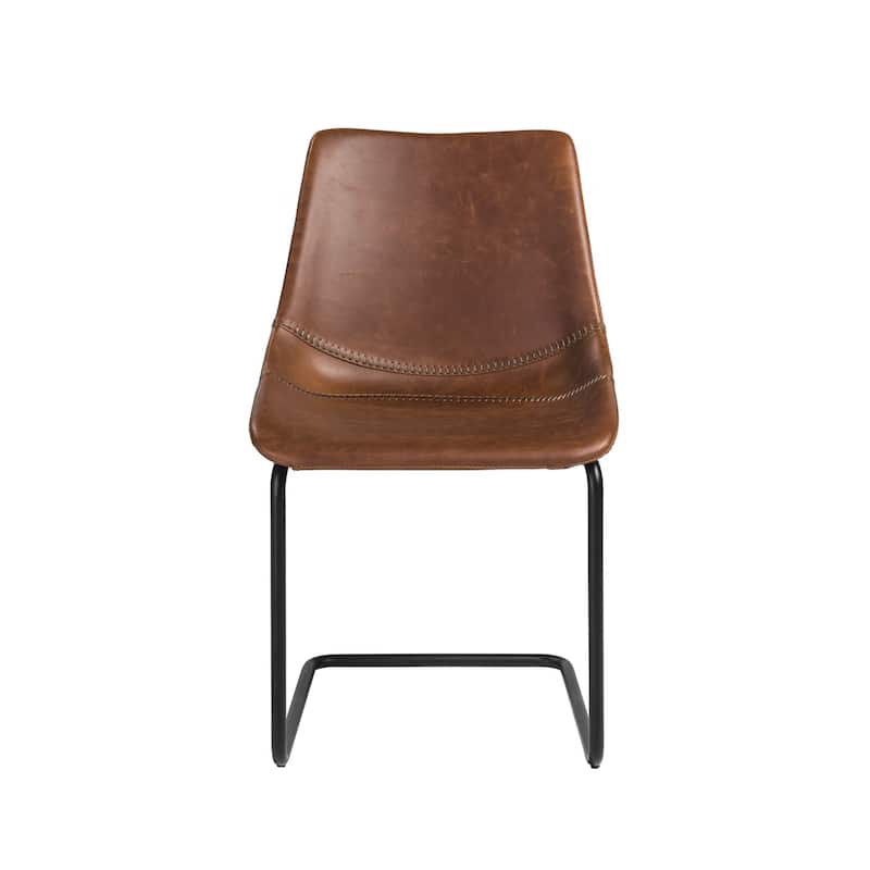 Set of Four White Faux Faux Leather Gold Cantilever Chairs - Dark Brown