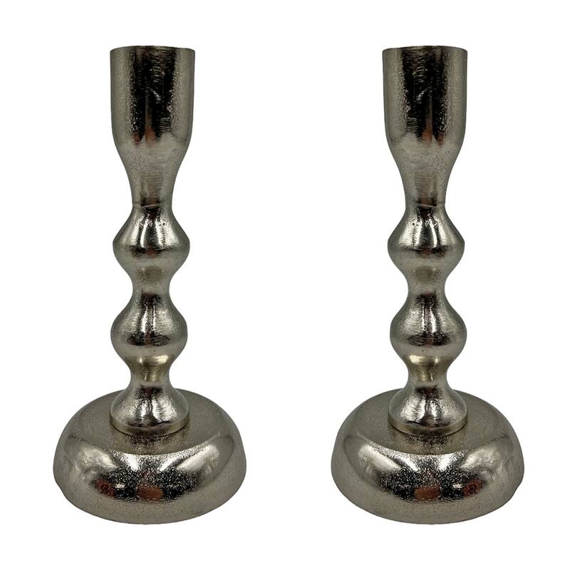7 Inch Decorative Handmade Aluminum Modern Candle holder Set of 2 - 3.5 x 3.5 x 7 in - Nickel