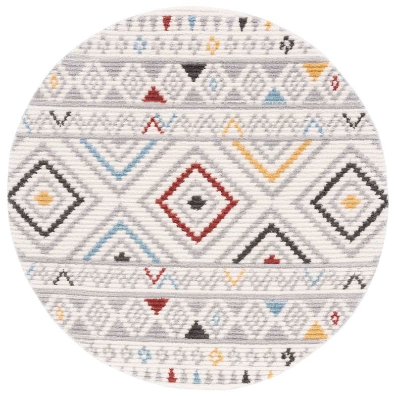 SAFAVIEH Marrakech Kanami Boho Tribal Rug - 6'7" Round - Ivory/Grey