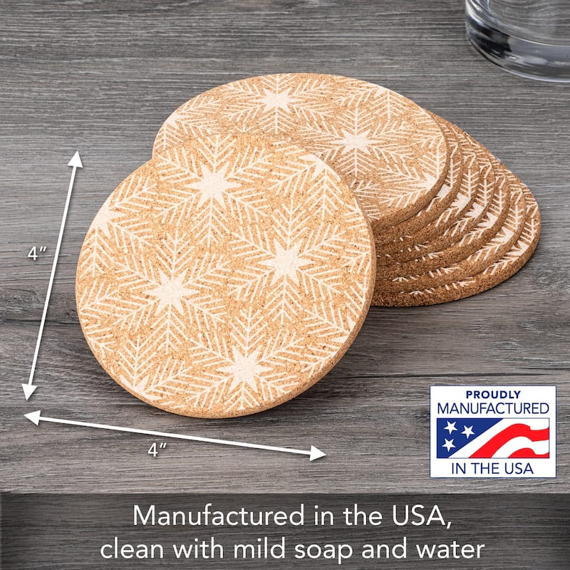 Snowflakes 4 Pack Absorbent Cork Coaster Made in The USA 4" Round
