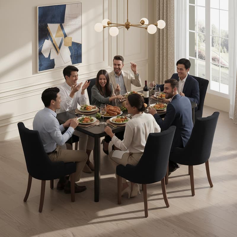 Rectangular Dining Table for 4-8 People, Wood Kitchen Table with Angled Legs and Rounded Corners for Dining Room & Living Room