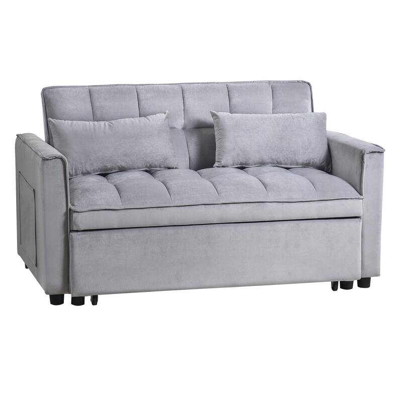 3-in-1 Velvet Convertible Sofa Bed, Adjustable Backrest with Pockets