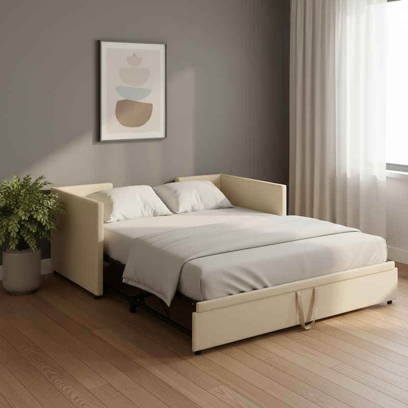 HomeRoots Beige Upholstered Twin Day Bed With Trundle - Twin