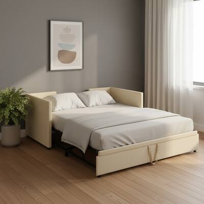 HomeRoots Beige Upholstered Twin Day Bed With Trundle