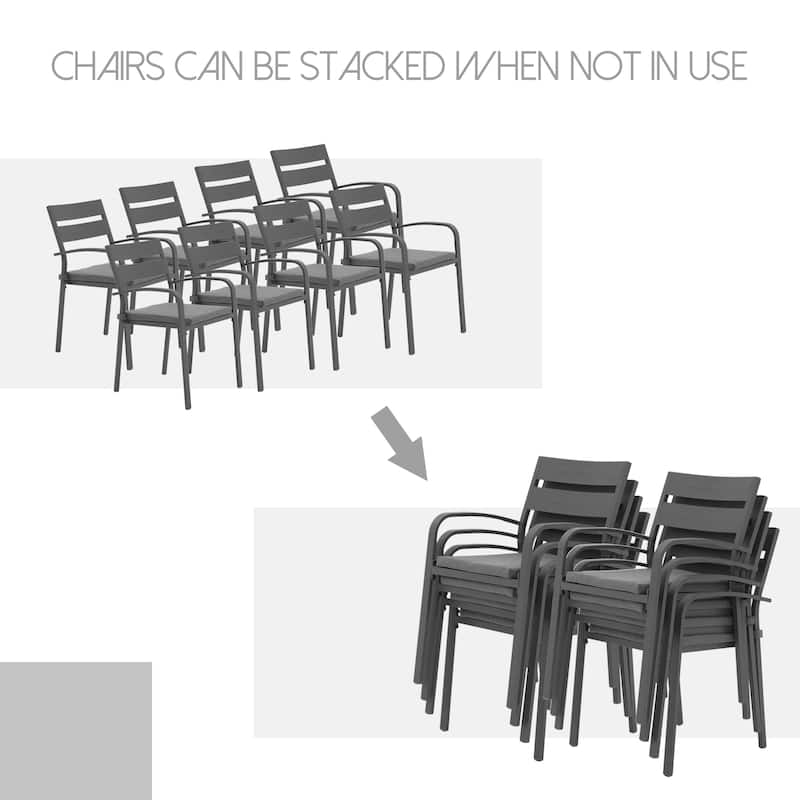 Outdoor 9-piece Aluminum Dining Set Stackable Chairs and Extendable Table