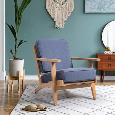 Pellebant Oak Mid-century Upholstered Wooden Accent Chair