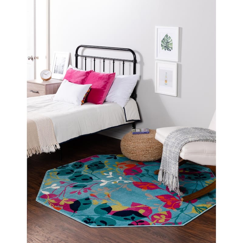 Contemporary Chorisia Collection Area Rug - 5'3"x5'3" Octagon - Aqua